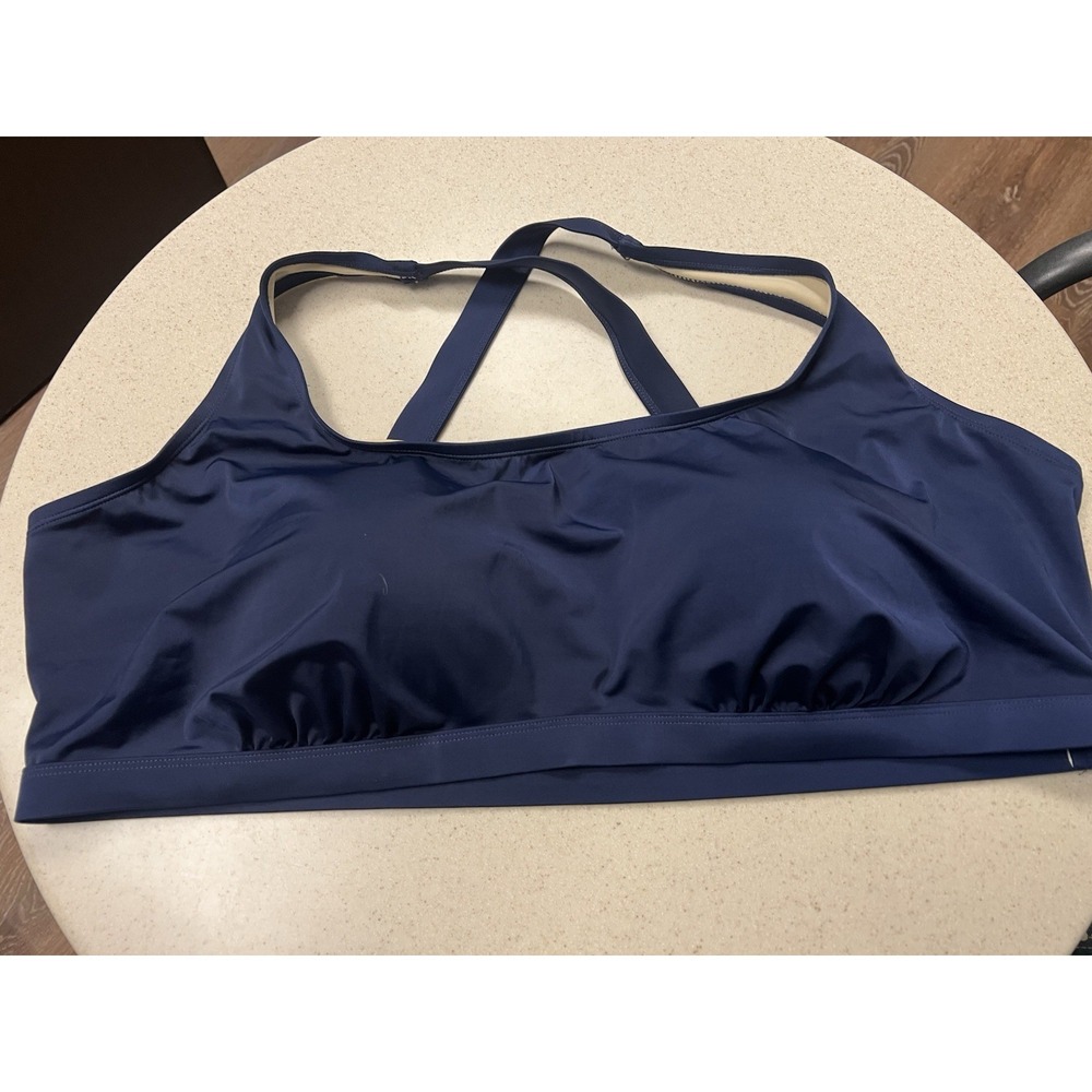 SWIM365 Plus Size 30 Navy Padded Support Cross Back Swim Bikini Top Cruise Beach